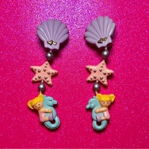 Vintage Polly Pocket Earrings 1991 Clip On Seashell Earrings